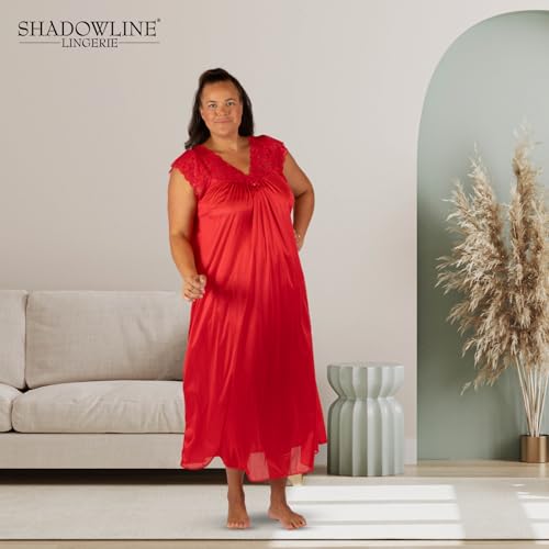 Shadowline Women's Silhouette 53 Inch Short Cap Sleeve Long Gown, Red, Medium - Image 2
