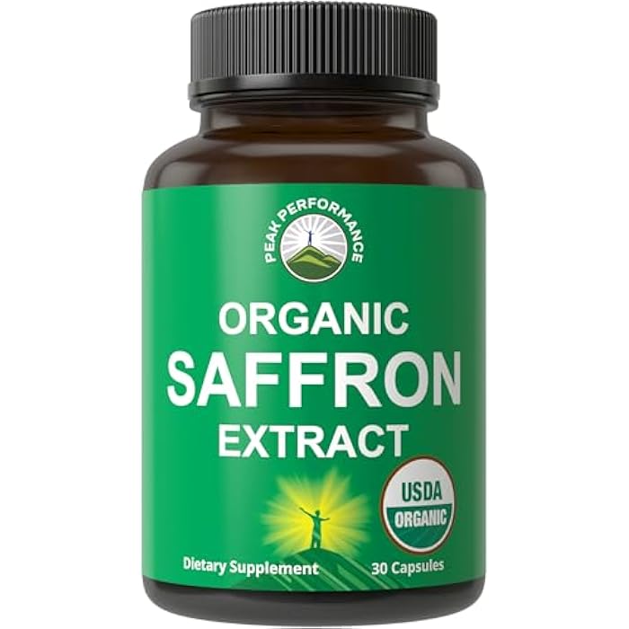 Peak Performance Saffron Supplements - USDA Organic Saffron Extract Capsules for Women, Men, and Kids. with Organic Prebiotic Fiber Instead of Filler. Pure and Natural for Mood, Brain, Focus, Cravings, PMS - Image 1