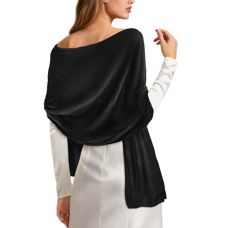 E-Clover Black Velvet Women Scarfs Shawls and Wraps for Evening Dresses Wedding Shawl Wraps for Dress Accessories Winter - Image 1