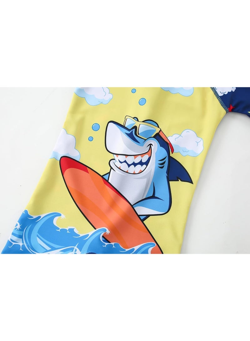 أس تس إل طقم بدلة سباحة للأطفال، ملابس سباحة للأولاد الصغار لطيف ديناصور طباعة قصيرة الأكمام سستة طفح الحرس مع قبعة بدلة سباحة الرضع حماية من الشمس - Image 4