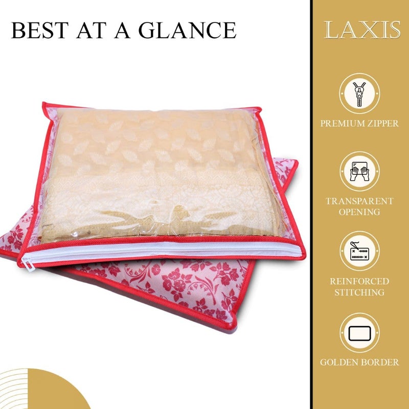 LAXIS ® Non-Woven Printed Single Saree Cover, Saree Bag Pack of 10Pcs, Transparent Saree Covers With Zip, Saree Covers For Storage, Wardrobe Organiser, Size-36x42x2cm (Peach) - Image 3