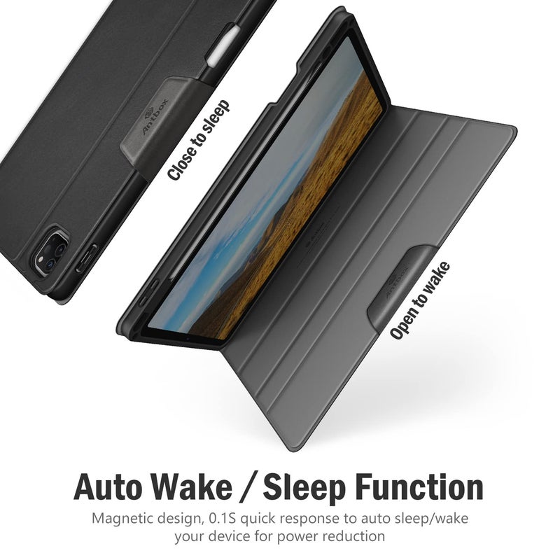 Antbox Case for iPad Pro 12.9'' 6th Generation (2022) 5th/4th/3rd Generation (2021/2020/2018), Built-in Pencil Holder Auto Sleep/Wake Function PU Leather Smart Cover (Black) - Image 4