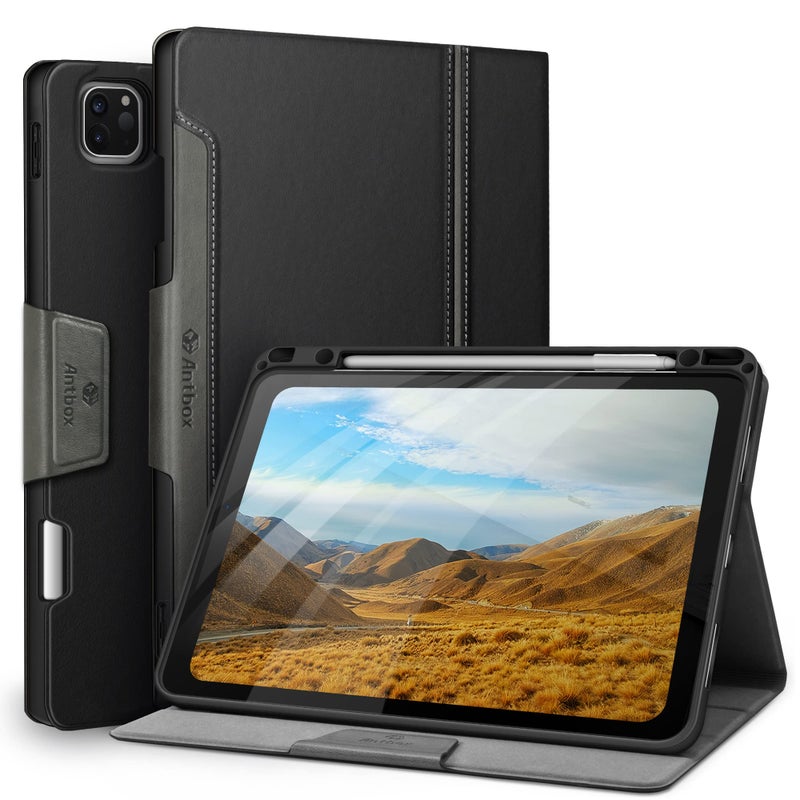 Antbox Case for iPad Pro 12.9'' 6th Generation (2022) 5th/4th/3rd Generation (2021/2020/2018), Built-in Pencil Holder Auto Sleep/Wake Function PU Leather Smart Cover (Black) - Image 1