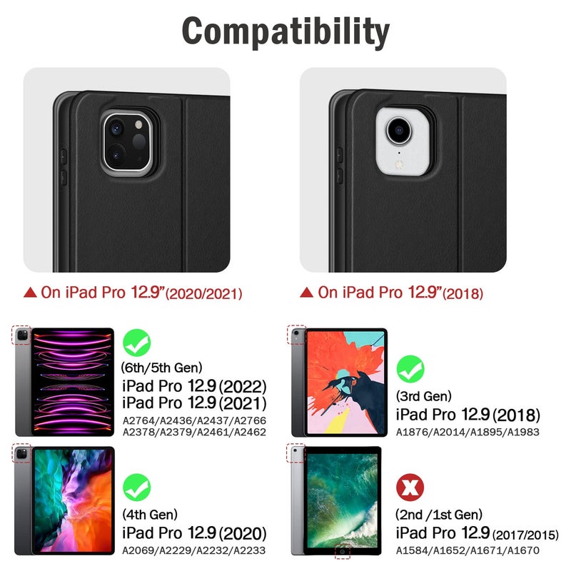 Antbox Case for iPad Pro 12.9'' 6th Generation (2022) 5th/4th/3rd Generation (2021/2020/2018), Built-in Pencil Holder Auto Sleep/Wake Function PU Leather Smart Cover (Black) - Image 2