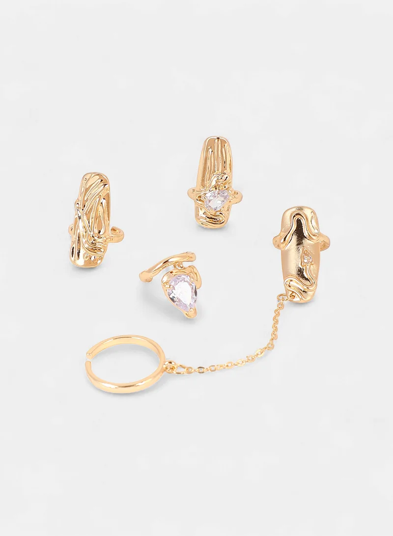 SOHI SOHI Women The Athena Nail Ring Set | California  Colour | Set Of 4 | One-Size | Artificial Stone Alloy Material | Adjustable Closure | Ring For Casual & Evening Wear
