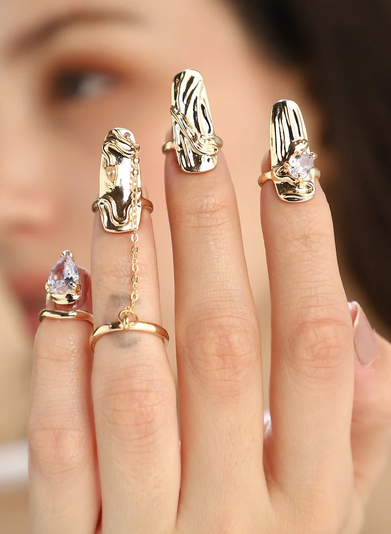 SOHI SOHI Women The Athena Nail Ring Set | California  Colour | Set Of 4 | One-Size | Artificial Stone Alloy Material | Adjustable Closure | Ring For Casual & Evening Wear