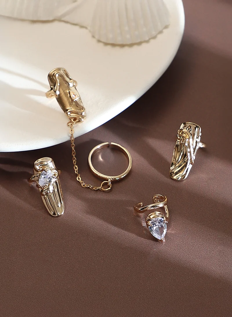 SOHI SOHI Women The Athena Nail Ring Set | California  Colour | Set Of 4 | One-Size | Artificial Stone Alloy Material | Adjustable Closure | Ring For Casual & Evening Wear