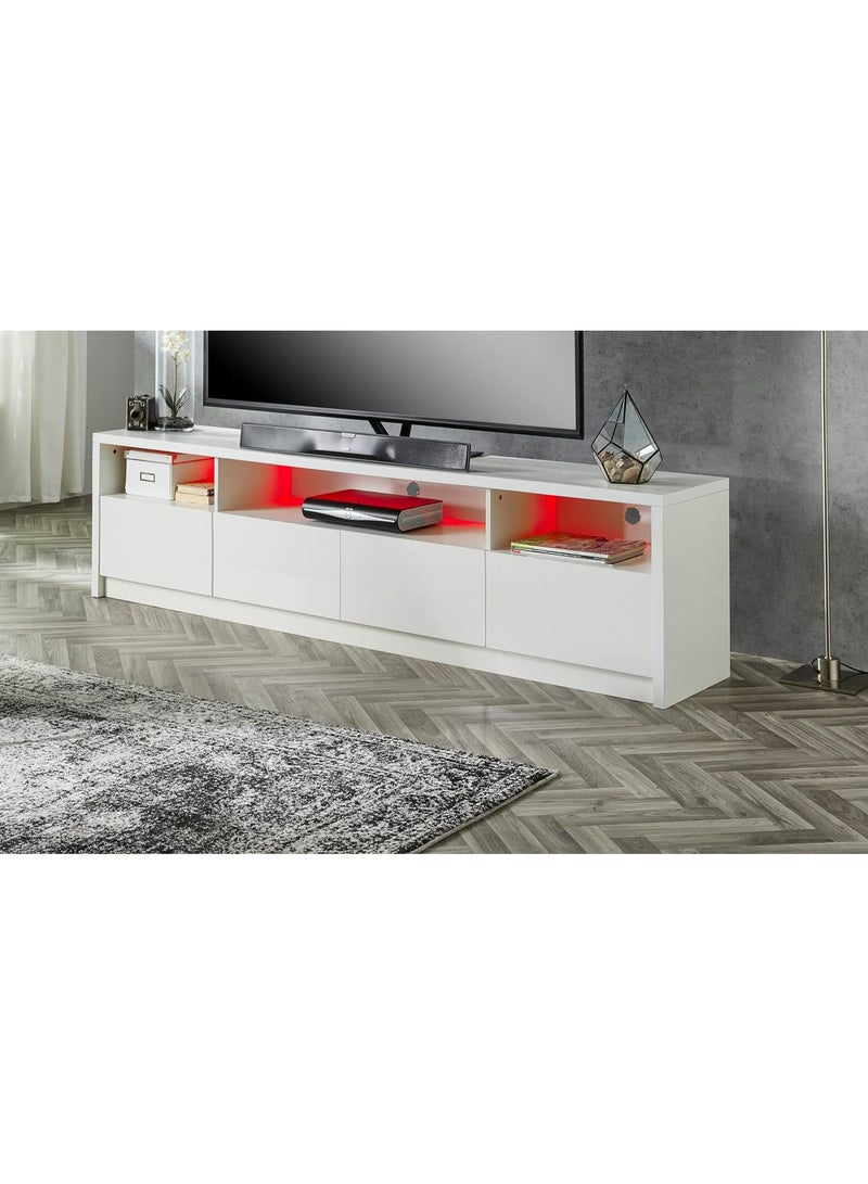 MMT Furniture LED TV Stand Cabinet Unit with Blue LED Lights -TV Console & Entertainment Unit with Storage - Gloss Finish - Modern TV Shelf Desk for up to 85 inches LED LCD Plasma Flat Screens(White) - Image 2