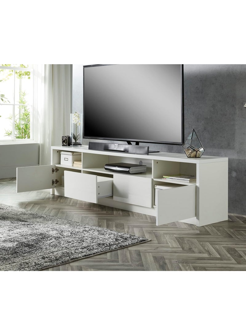MMT Furniture LED TV Stand Cabinet Unit with Blue LED Lights -TV Console & Entertainment Unit with Storage - Gloss Finish - Modern TV Shelf Desk for up to 85 inches LED LCD Plasma Flat Screens(White) - Image 4