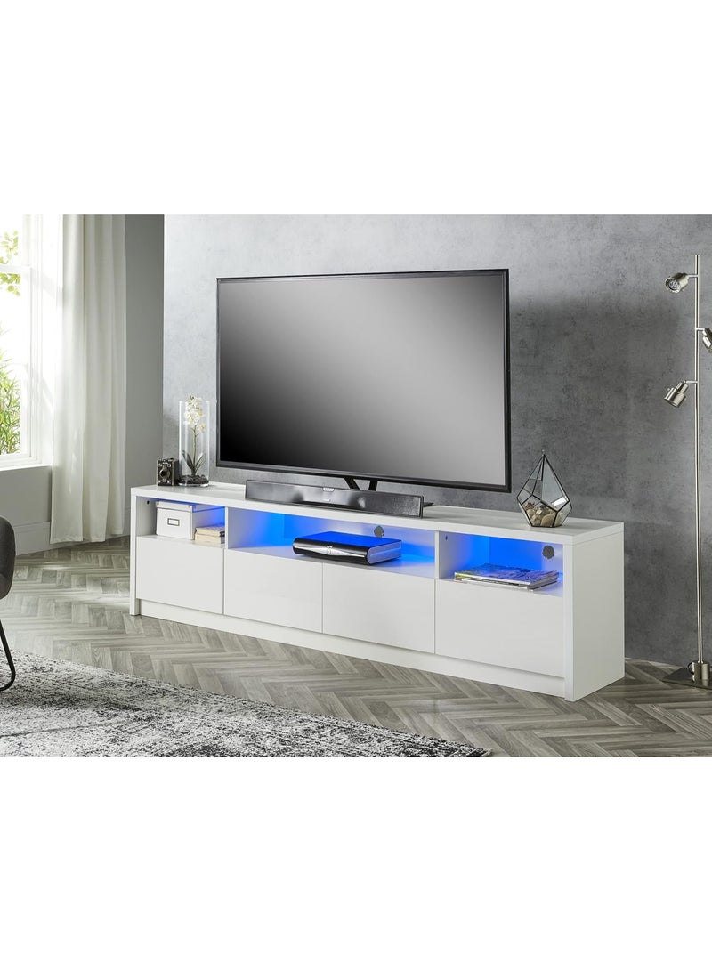 MMT Furniture LED TV Stand Cabinet Unit with Blue LED Lights -TV Console & Entertainment Unit with Storage - Gloss Finish - Modern TV Shelf Desk for up to 85 inches LED LCD Plasma Flat Screens(White) - Image 1