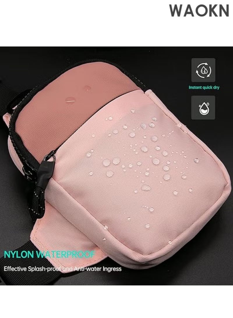 WAOKN Compact Waterproof Crossbody Bag - Adjustable Shoulder Strap Chest Waist Pack for Travel, Running, Hiking - Lightweight Mini Wallet Phone Bag with Anti-Theft Zipper Pockets - Sports Fanny Pack for Women/Men (Pink) - Image 2