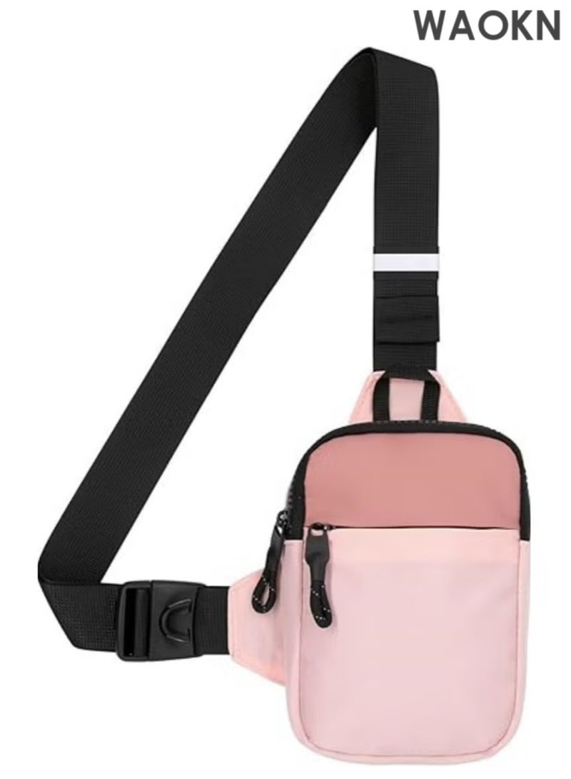 WAOKN Compact Waterproof Crossbody Bag - Adjustable Shoulder Strap Chest Waist Pack for Travel, Running, Hiking - Lightweight Mini Wallet Phone Bag with Anti-Theft Zipper Pockets - Sports Fanny Pack for Women/Men (Pink) - Image 1