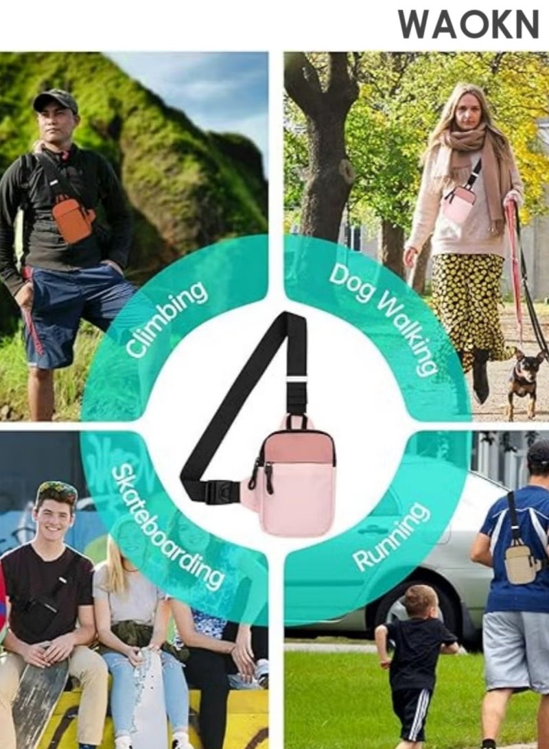 WAOKN Compact Waterproof Crossbody Bag - Adjustable Shoulder Strap Chest Waist Pack for Travel, Running, Hiking - Lightweight Mini Wallet Phone Bag with Anti-Theft Zipper Pockets - Sports Fanny Pack for Women/Men (Pink) - Image 5