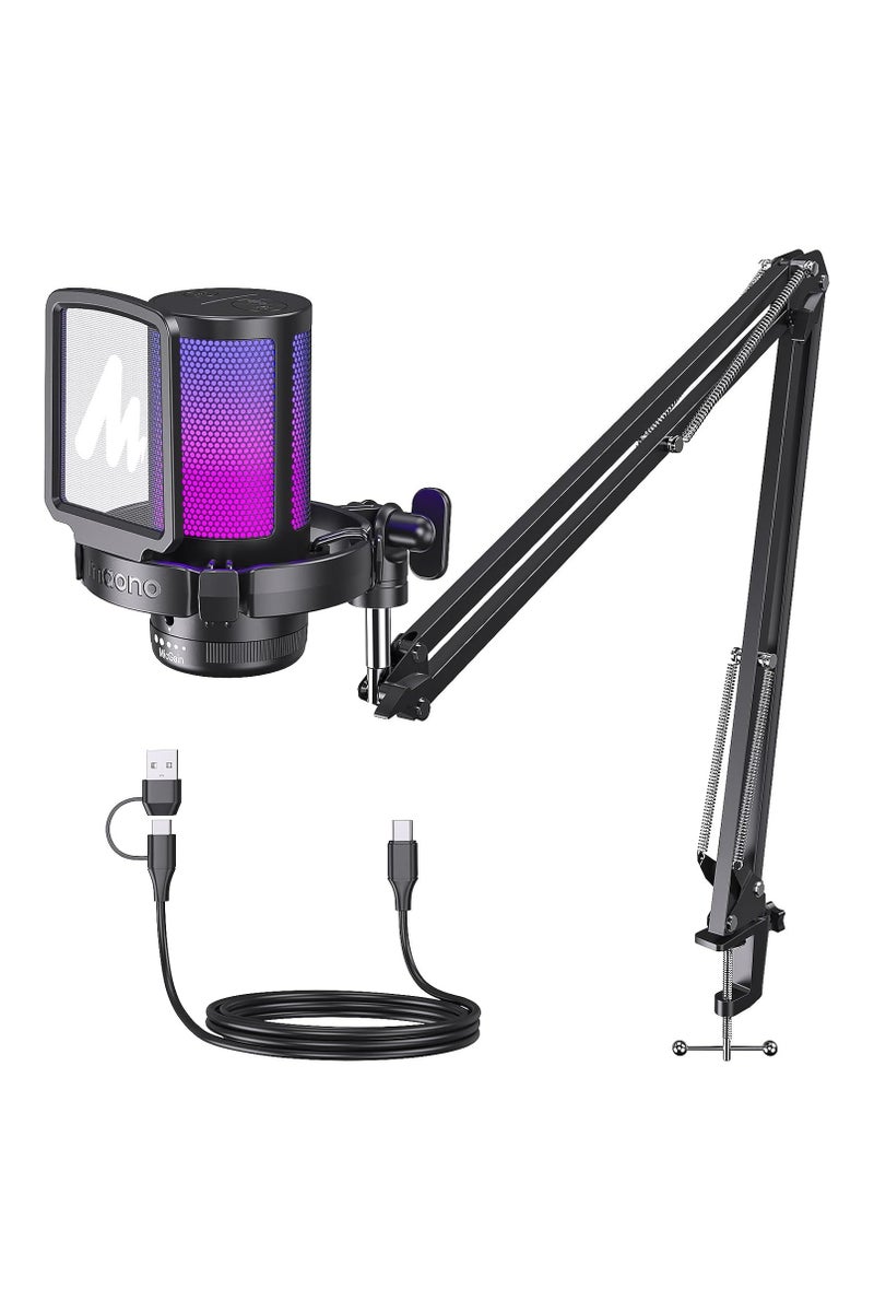 ماونو DGM20S ميكروفون يو إس بي للألعاب مع إضاءة RGB – ميكروفون كوندنسر للتوصيل والتشغيل للبث وتويتش وديسكورد والبودكاست - Image 1