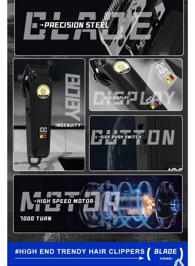 ماكينة الحلاقة الإحترافيه للصالونات KM-2372 بشاشة ليد ملونه و ذراع للتحكم فى الشفره بسرعة 7000RPM - Image 4