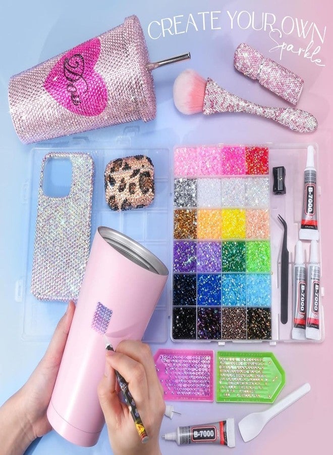 JELVI 24000Pcs Resin Nail Art Rhinestones Bedazzling Kit, 24 Colors 3mm Flatback Gems with Tweezers & Pickup Pen for DIY Nail Art Crafts Clothes Shoes - Image 2