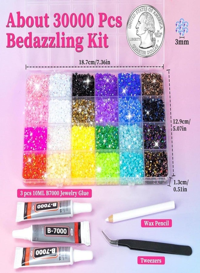 JELVI 24000Pcs Resin Nail Art Rhinestones Bedazzling Kit, 24 Colors 3mm Flatback Gems with Tweezers & Pickup Pen for DIY Nail Art Crafts Clothes Shoes - Image 3
