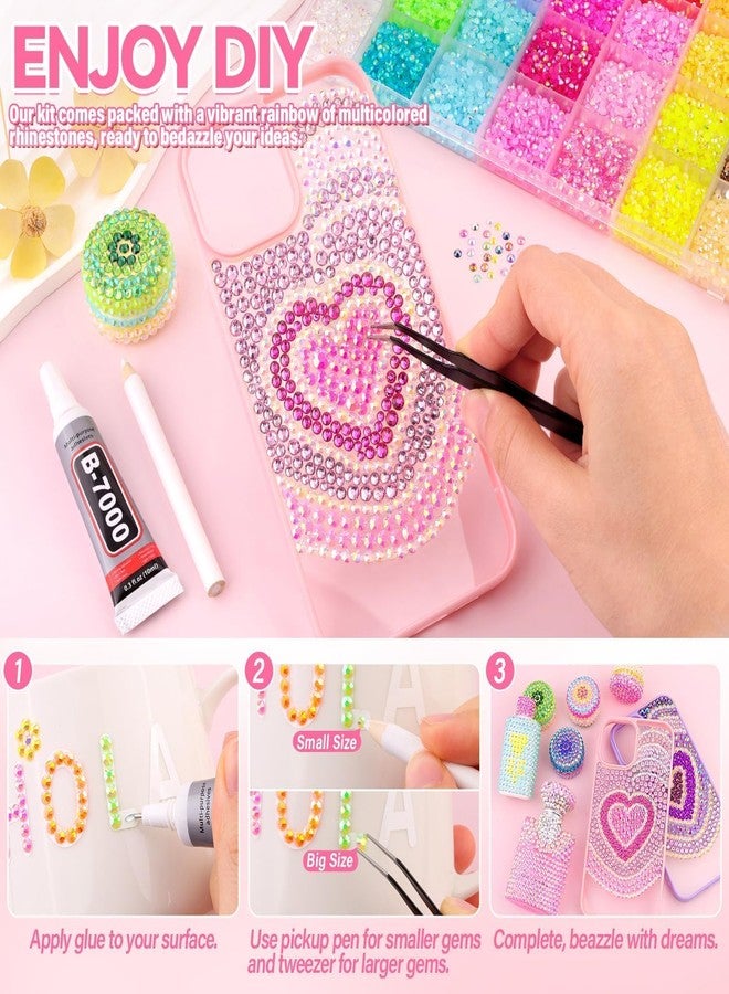 JELVI 24000Pcs Resin Nail Art Rhinestones Bedazzling Kit, 24 Colors 3mm Flatback Gems with Tweezers & Pickup Pen for DIY Nail Art Crafts Clothes Shoes - Image 4