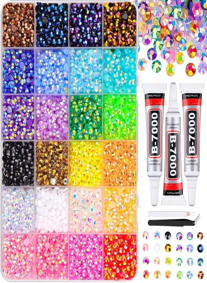 JELVI 24000Pcs Resin Nail Art Rhinestones Bedazzling Kit, 24 Colors 3mm Flatback Gems with Tweezers & Pickup Pen for DIY Nail Art Crafts Clothes Shoes - Image 1