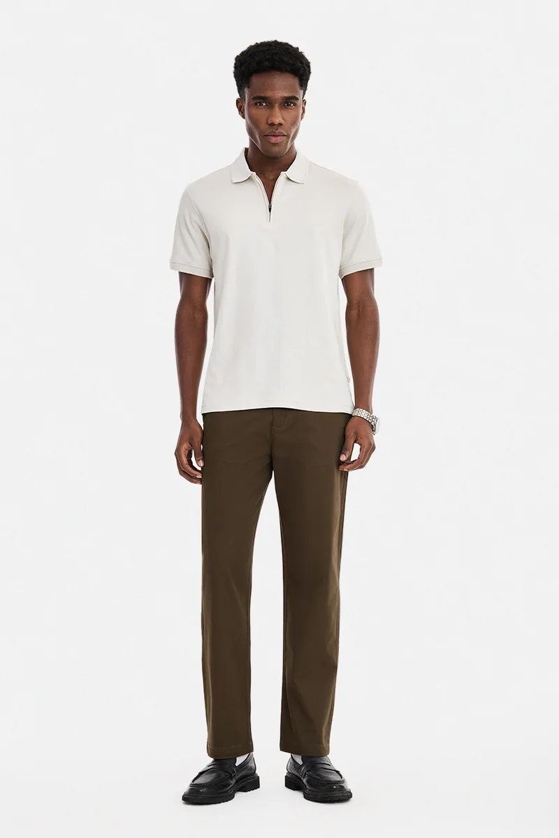 سنيتش Beige Solid Half Sleeve Regular Fit Casual T-Shirt