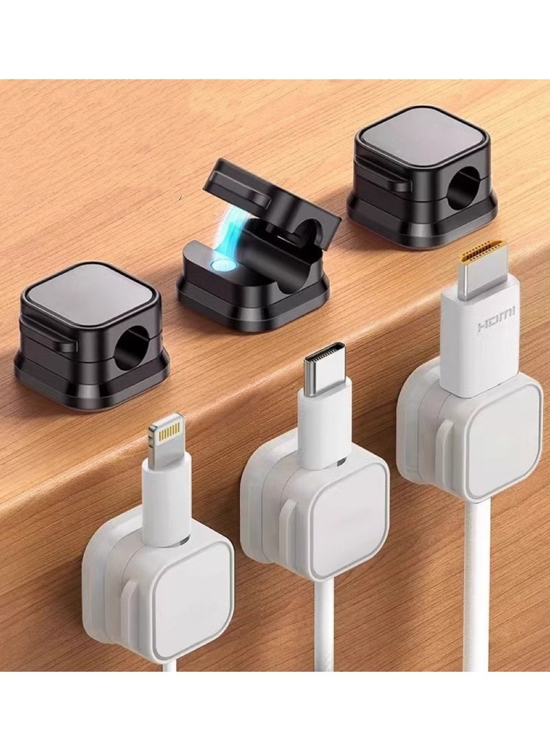 6 قطع كابل شحن منظم الكابلات المغناطيسية حامل تخزين، قطعة أثرية لإدارة الكابلات، منظم حامل الأسلاك، مشابك كابلات حامل الحبل المغناطيسي، حامل سلك الهاتف المغناطيسي (3 أسود 3 أبيض) - Image 1
