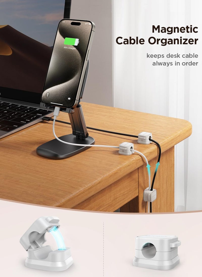 6 قطع كابل شحن منظم الكابلات المغناطيسية حامل تخزين، قطعة أثرية لإدارة الكابلات، منظم حامل الأسلاك، مشابك كابلات حامل الحبل المغناطيسي، حامل سلك الهاتف المغناطيسي (3 أسود 3 أبيض) - Image 5