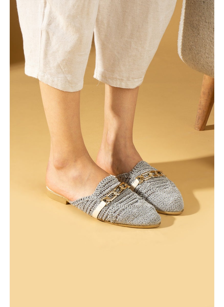 Pembe Potin Pink Potin Chain Buckle Lace Knitted Patterned Comfortable Fit Women's Slippers 001-1-24  - Image 2