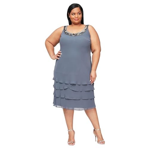 S.L. Fashions جاكيت فستان الأم العروس من S.L. Fashions للنساء بلس مع كتف مقصوص مزين بالخرز، ستيل، 16 - Image 2