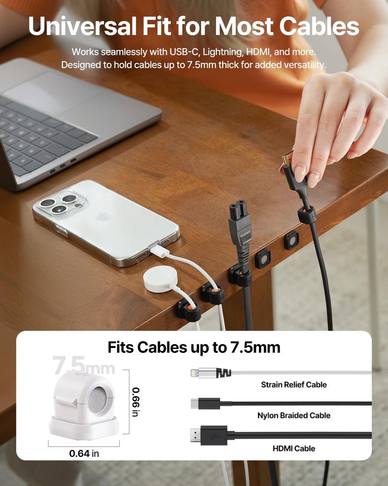 Sinjimoru 6 Pack Sinjimoru Magnetic Cable Clips, Compact Size Cord Organizer & Cable Management for Desk, Nightstand & Car, Fits up to 7.5mm Cables, Black - Image 3