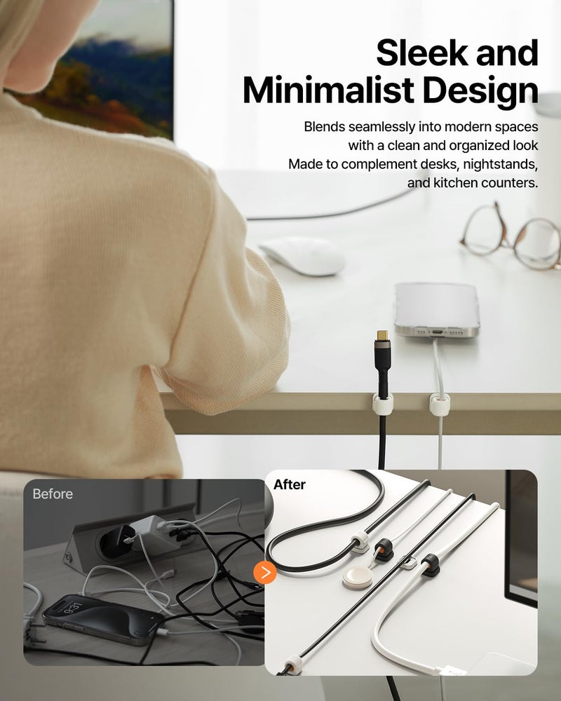 Sinjimoru 6 Pack Sinjimoru Magnetic Cable Clips, Compact Size Cord Organizer & Cable Management for Desk, Nightstand & Car, Fits up to 7.5mm Cables, Black - Image 5