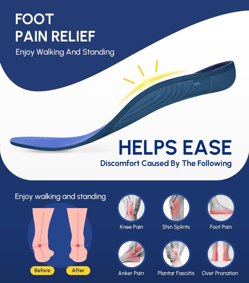 Cloudflo Plantar Fasciitis Insoles for Men Women,High Arch Support for Pain Relief,Shoe Inserts Orthotic for Flat Feet,Work Boot Insoles for Shock Absorbing Inserts (Fit for Standing All Day) DB-M - Image 2