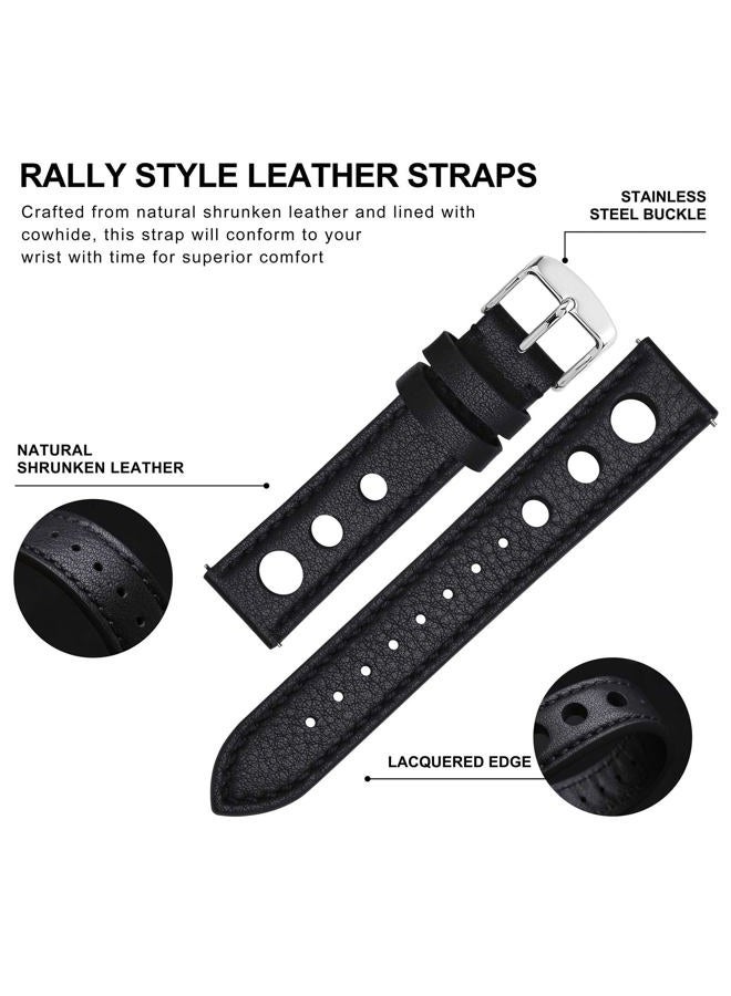 BISONSTRAP Rally Watch Bands, Shrunken Leather Watch Straps for Men, 22mm, Black with Silver Buckle  - Image 4