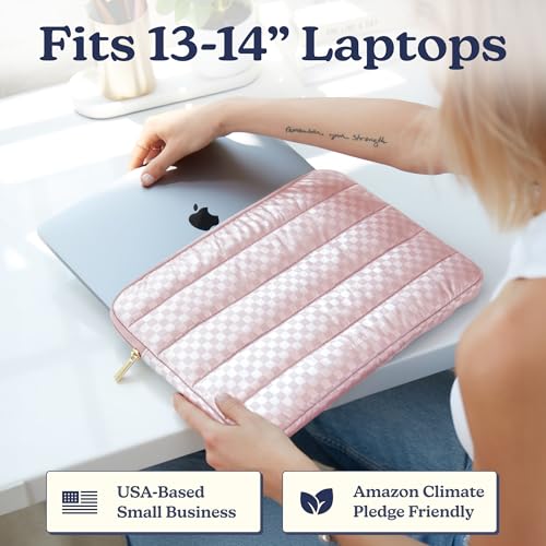 Vandel Puffy Laptop Sleeve Case, 13-14 inch Laptop Sleeve Bag Case 13.3 Inch, Compatible with MacBook Air/Pro 13/Pro 14/iPad Pro 12.9, HP Dell ASUS Computer Bag Cover, Checker Pink - Image 3