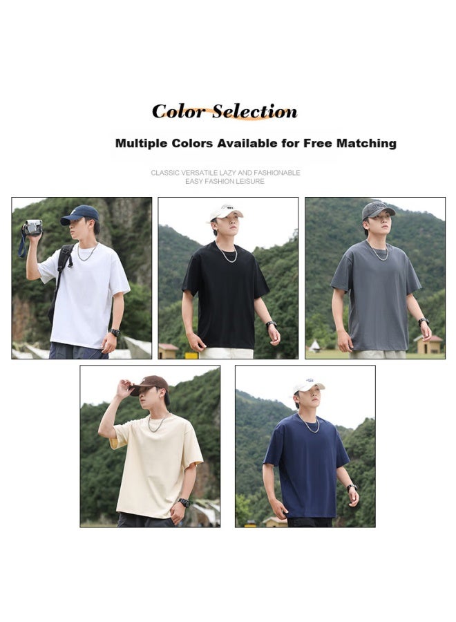 Eastern Camel Short-sleeve T-shirt For Men, Summer Heavyweight Outdoor Sports Solid Color Pure Cotton Loose Versatile Undershirt, White, XL - Image 2