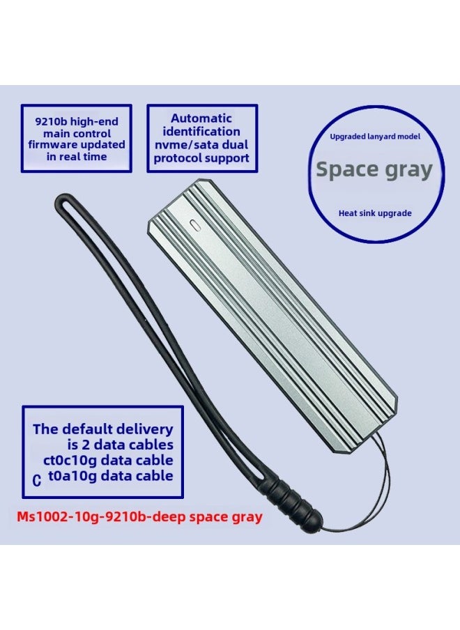 Generic Type-c3.1 Aluminum Alloy Mobile Solid State Drive Heat Dissipation Fast High-speed Transmission Dual Protocol 10G Hard Disk Box Tool-Color:Deep Space Ash  - Image 1