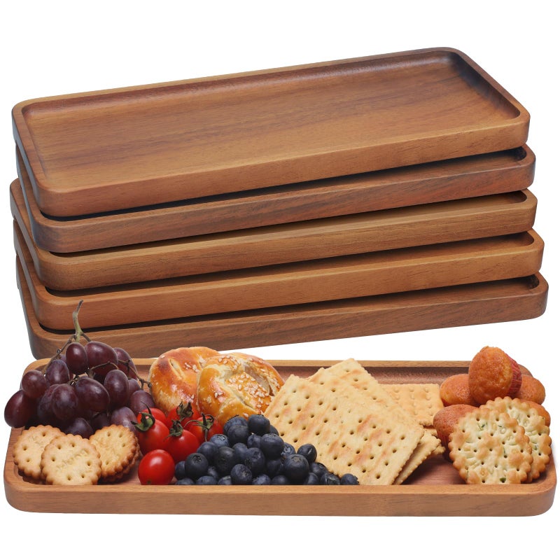 HOMKULA Acacia Wood Serving Platters and Trays - 14" x 5.5" Wooden Mini Charcuterie Boards, Small Cheese Board, Rectangle Wooden Tray for Kitchen Counter, Bathroom, Home Decor, Party (6, 14"X5.5") - Image 1
