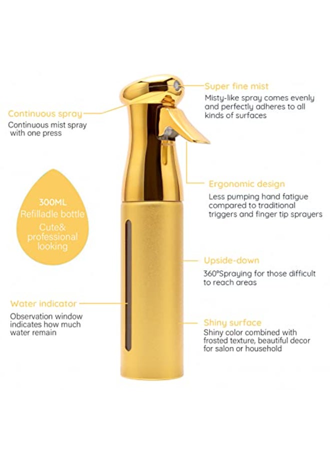 ZIBARBER Salon Style Hair Spray Misting Bottle Fine Mist Continuous Spray Bottle10 Oz Shiny Aerosol Free Water Mister for hairstylingCleaning Solutions Dispensing Gold - Image 4