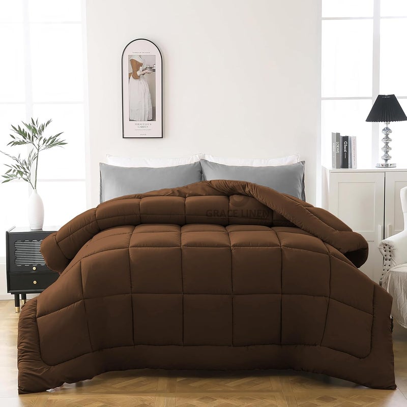 Grace Linen 600 GSM Heavy Winter Comforter Single Size 60X90 600 GSM Microfiber Super Soft Fluffy for Winter ComforterRajaiDuvetBlanket Single Size Chocolate Brown Color - Image 1