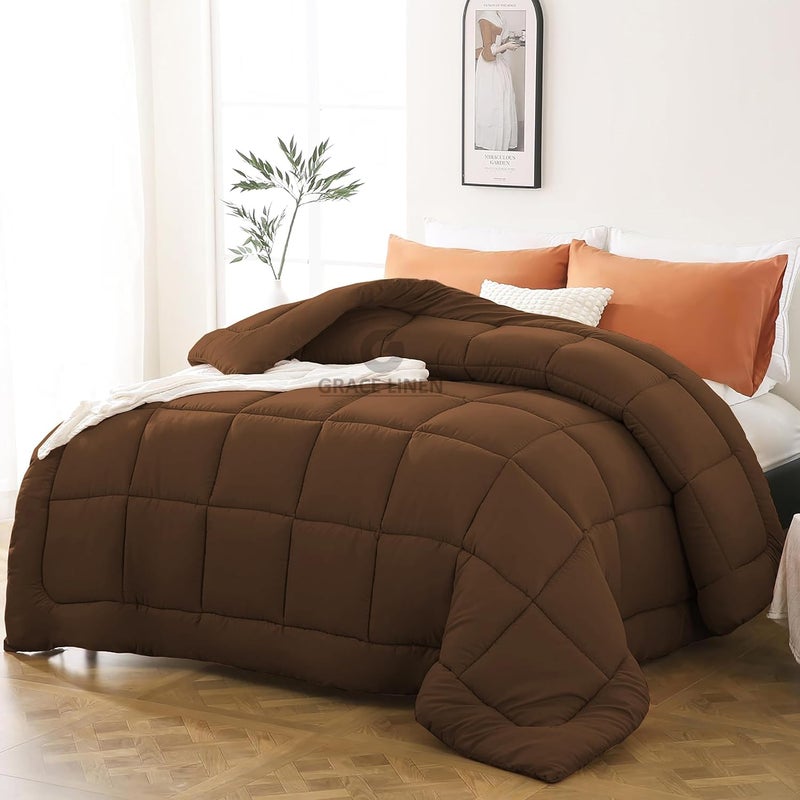 Grace Linen 600 GSM Heavy Winter Comforter Single Size 60X90 600 GSM Microfiber Super Soft Fluffy for Winter ComforterRajaiDuvetBlanket Single Size Chocolate Brown Color - Image 2