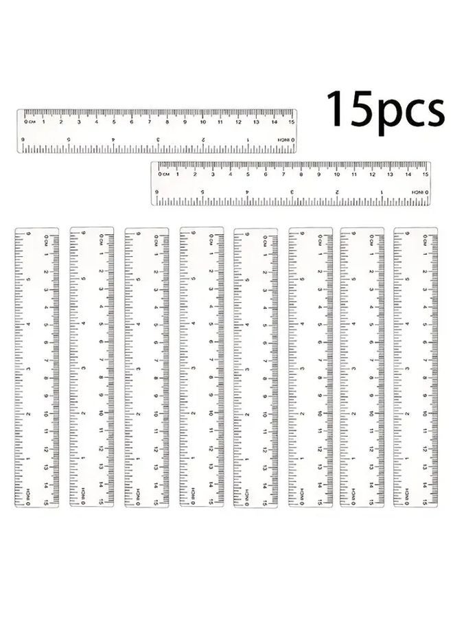15 قطعة مساطر بلاستيكية شفافة مرنة ومتينة لأدوات القياس للاستخدام في المكاتب والمدارس - Image 2