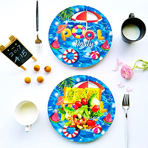 HSPAIDYP 50 Pcs Pool Party Tableware Plates,Pool Party Supplies Beach Party Supplies,7"Summer Pool Party Paper Plates for Summer Beach Theme Pool Birthday Party Decorations - Image 3