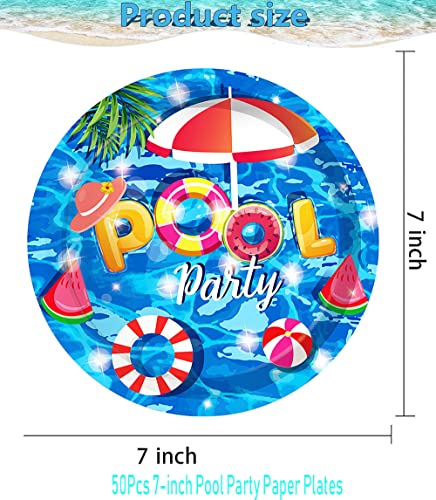 HSPAIDYP 50 Pcs Pool Party Tableware Plates,Pool Party Supplies Beach Party Supplies,7"Summer Pool Party Paper Plates for Summer Beach Theme Pool Birthday Party Decorations - Image 2