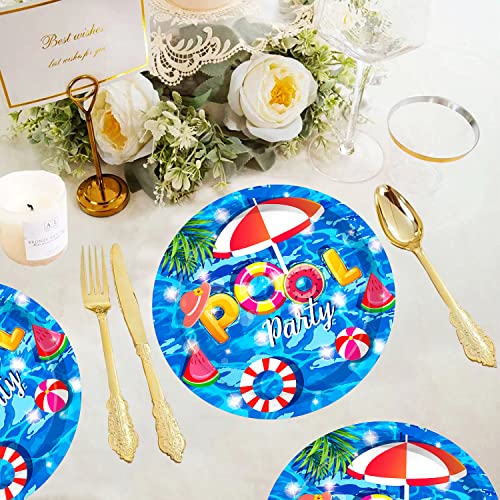 HSPAIDYP 50 Pcs Pool Party Tableware Plates,Pool Party Supplies Beach Party Supplies,7"Summer Pool Party Paper Plates for Summer Beach Theme Pool Birthday Party Decorations - Image 5