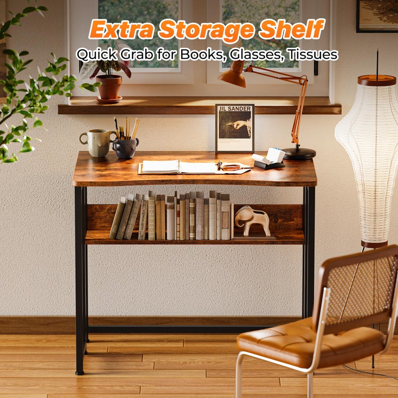 Huuger Folding Desk with Storage Shelf, 31.5 Inch Foldable Computer Table for Small Spaces, Space Saving Sofa Table for Couch, Writing Work Office Computer Desk, Easy to Fold, Rustic Brown - Image 5