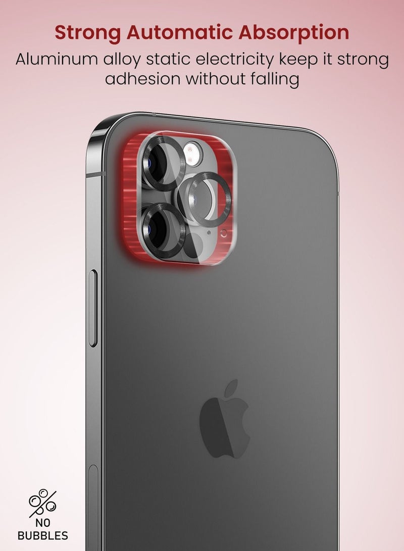 Moxedo حامي عدسة الكاميرا موكسييدو، زجاج مقسى 9H، إطار من سبائك الألمنيوم مقاوم للخدوش، غطاء واقي لشاشة الكاميرا متوافق مع آيفون 12 برو 6.1 بوصة - أسود غامض - Image 2