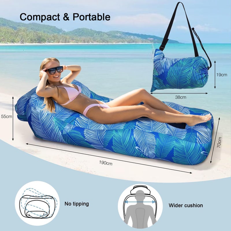 Inflatable Lounger Air Sofa Lightweight, Portable Inflatable Sun Lounger with Mesh Back, Waterproof Blow Up Camping Sofa for Beach Pool Music Festival, Klein Blue Feather - Image 3