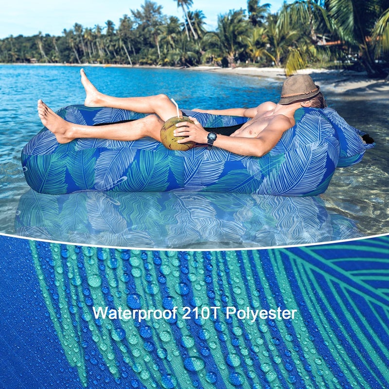 Inflatable Lounger Air Sofa Lightweight, Portable Inflatable Sun Lounger with Mesh Back, Waterproof Blow Up Camping Sofa for Beach Pool Music Festival, Klein Blue Feather - Image 5