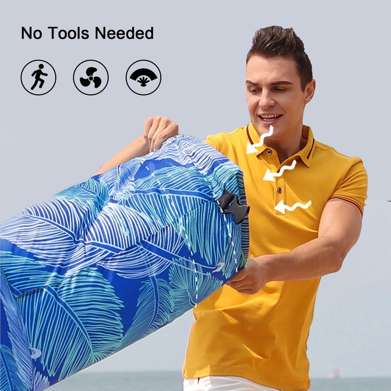 Inflatable Lounger Air Sofa Lightweight, Portable Inflatable Sun Lounger with Mesh Back, Waterproof Blow Up Camping Sofa for Beach Pool Music Festival, Klein Blue Feather - Image 4