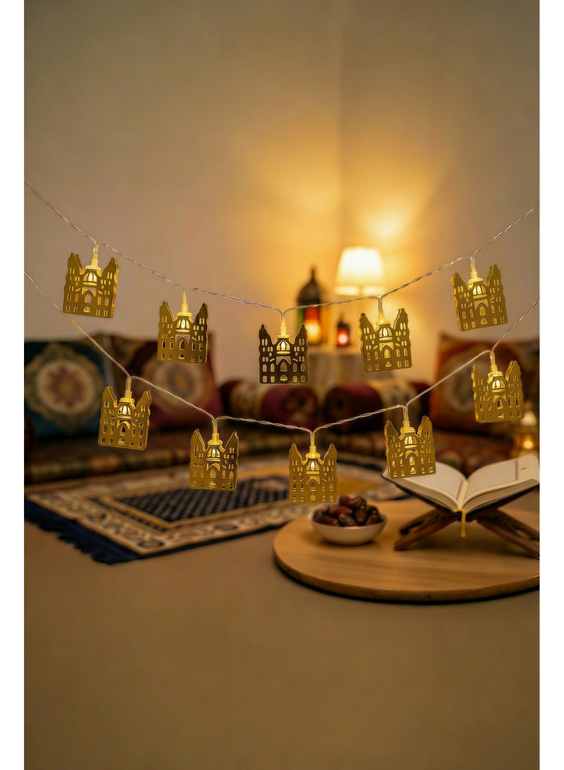 Decorative Metal Mosque Window LED String Lights – Cut-out Design for Ramadan & Eid Home Decor – Premium Islamic Lighting