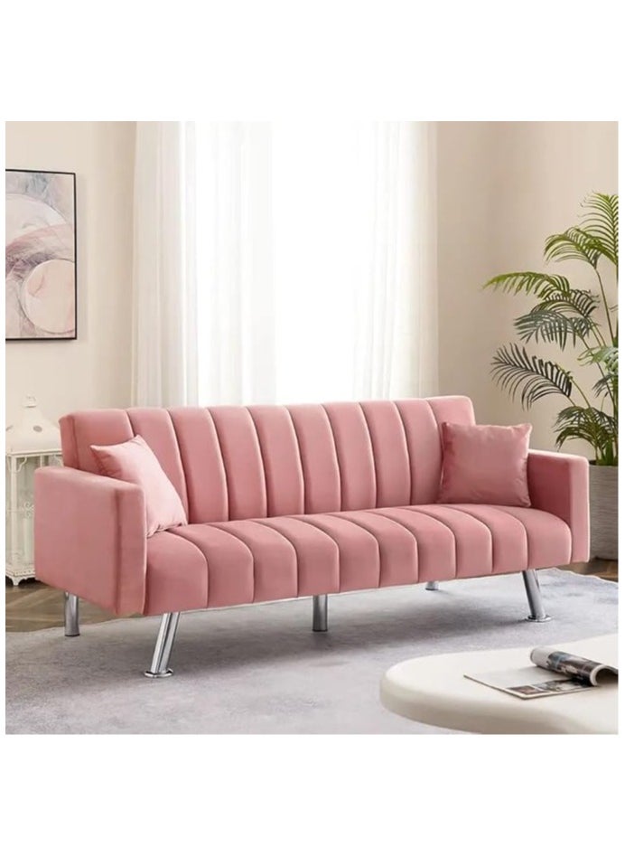 Poppins Home - Poppins HOME Living Room Furniture Velvet Sofa Bed Wood Frame Sofa for Hotel Apartment and living room (pink) - Image 1